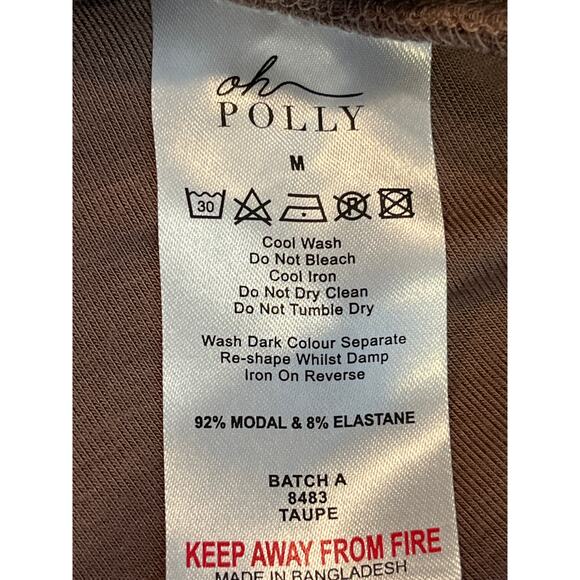 Oh Polly NEW Coco Modal Ruched Crew Neck Mini Dress in Taupe Medium - Picture 7 of 10